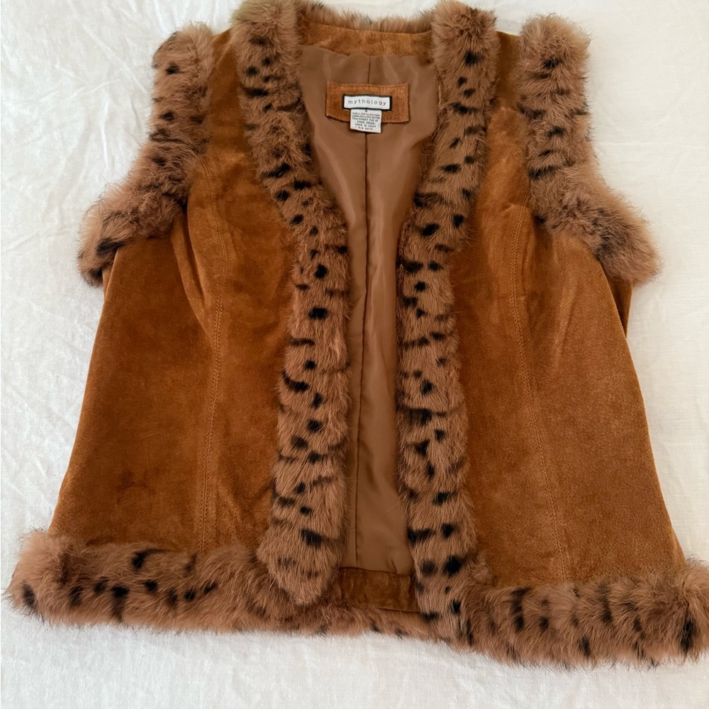 Brown Rabbit Fur Trim Vest